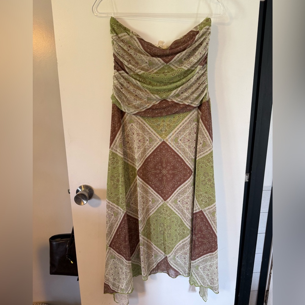 See You Monday Strapless Green and Brown Dress